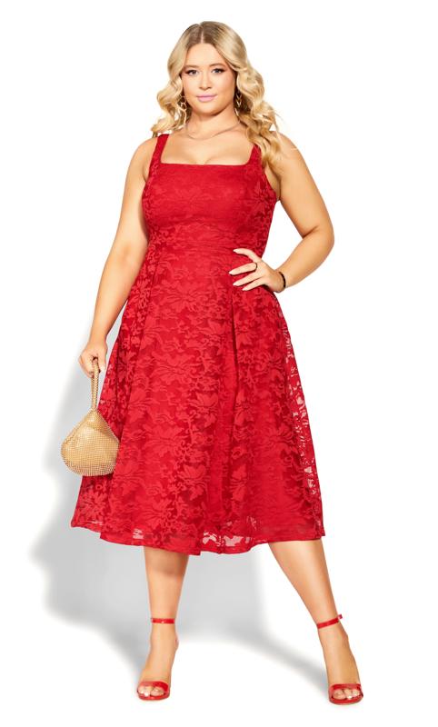 Evans Red Lace Pocket Midi Dress 2