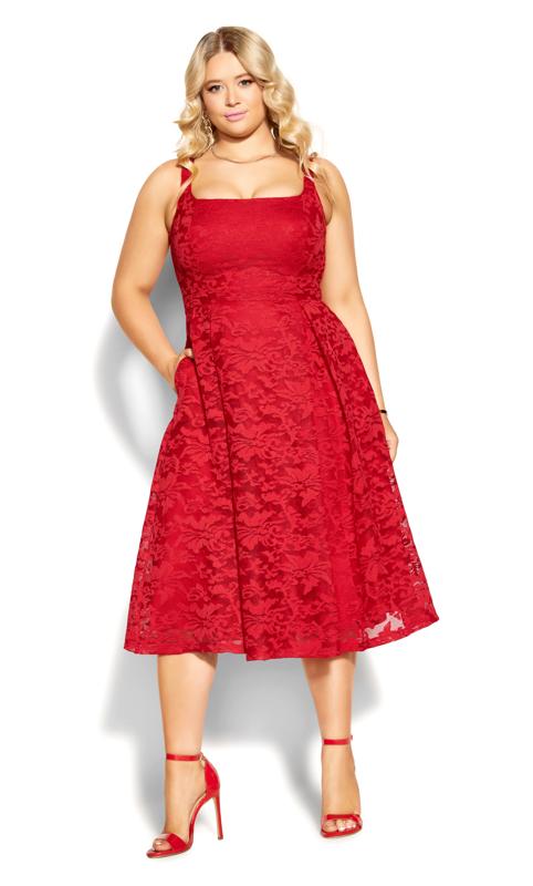  Grande Taille City Chic Red Lace Pocket Midi Dress