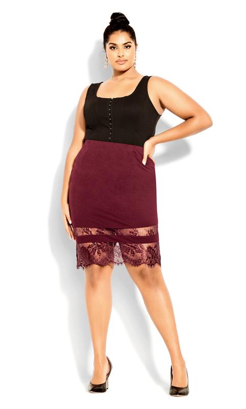 Plus Size  City Chic Red Midi Lace Tube Skirt