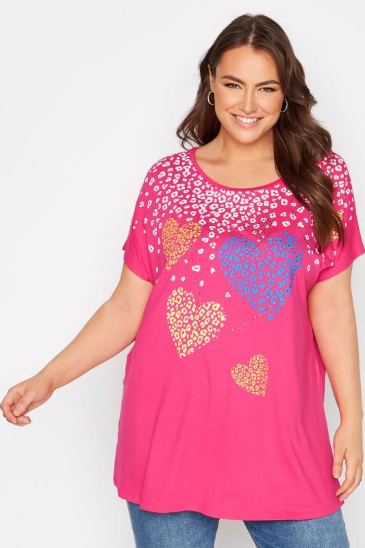 Curve Pink Leopard Heart Printed T-Shirt 1