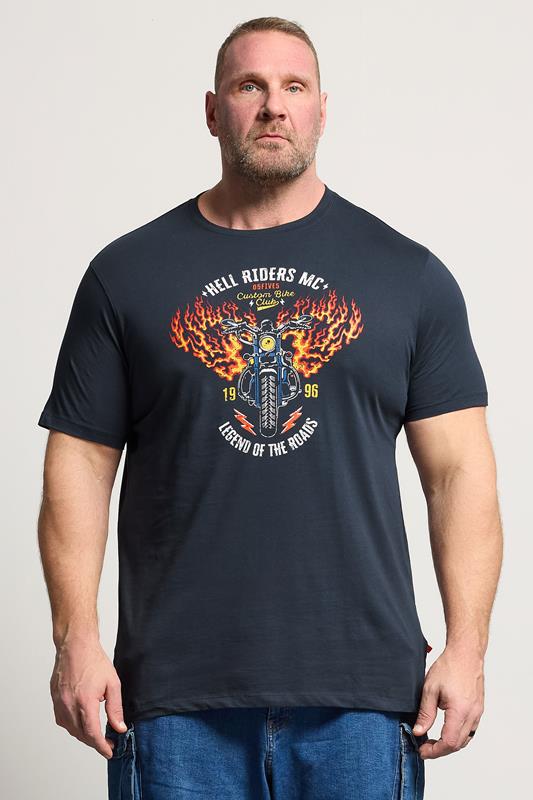  T-shirt bleu marine à imprimé moto D555 Big & Tall