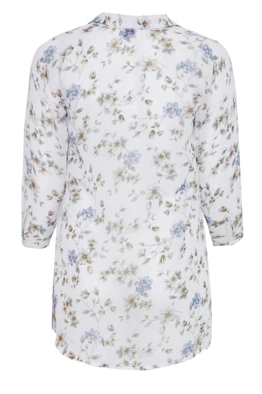 Plus Size White & Blue Floral Print Button Through Shirt | Yours Clothing 7