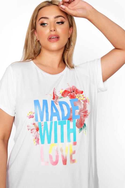 Curve White 'Made With Love' Printed T-Shirt 4