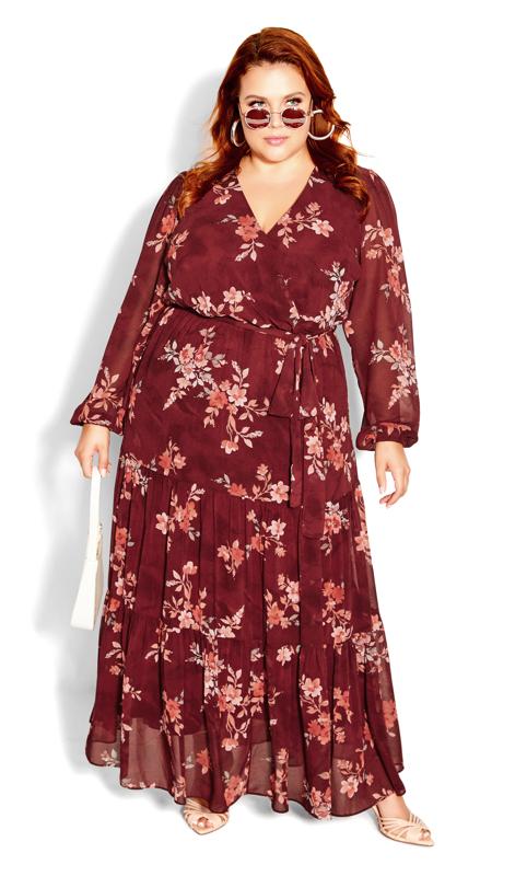 Plus Size  Evans Red Floral Wrap Maxi Dress