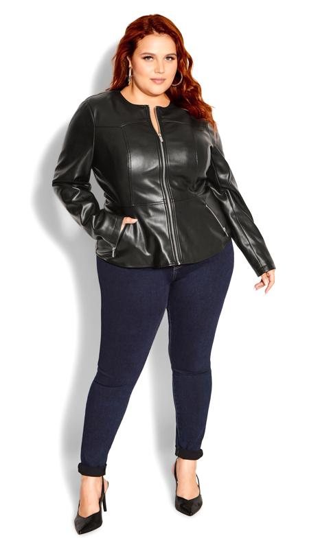City Chic Black Faux Leather Fitted Jacket | Evans 6