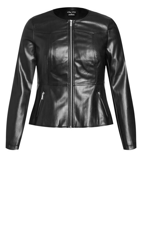 City Chic Black Faux Leather Fitted Jacket | Evans 8