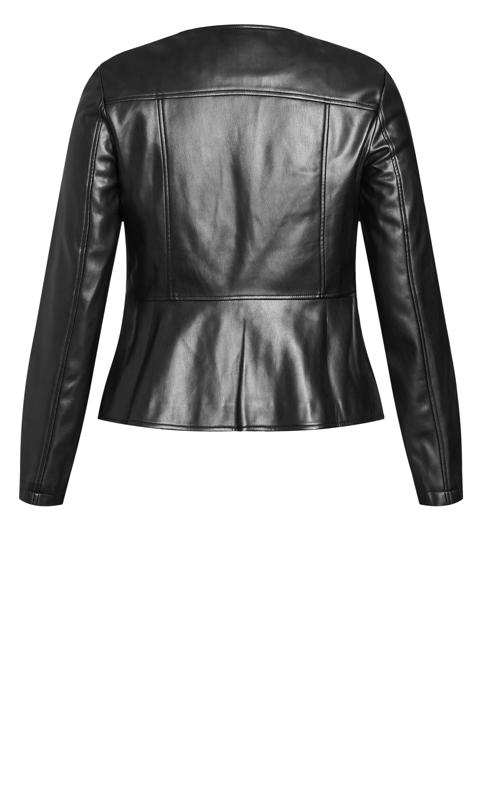 City Chic Black Faux Leather Fitted Jacket | Evans 9