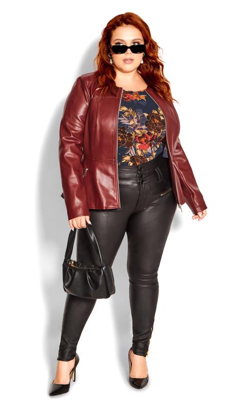 City Chic Red Faux Leather Fitted Jacket | Evans 4