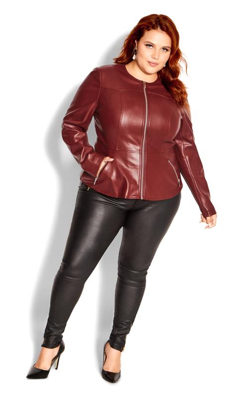 City Chic Red Faux Leather Fitted Jacket | Evans 6