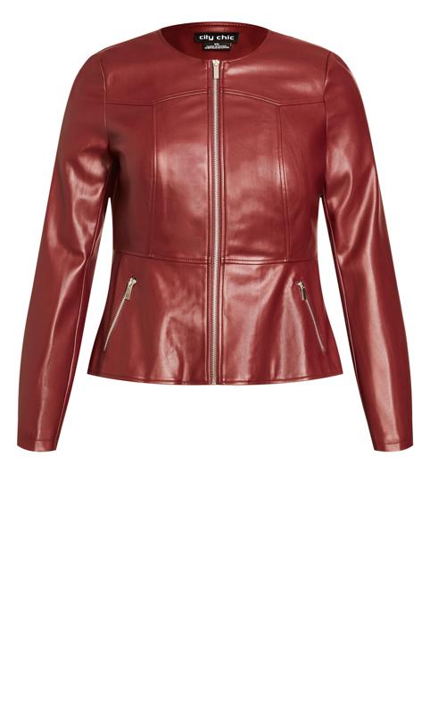 City Chic Red Faux Leather Fitted Jacket | Evans 8