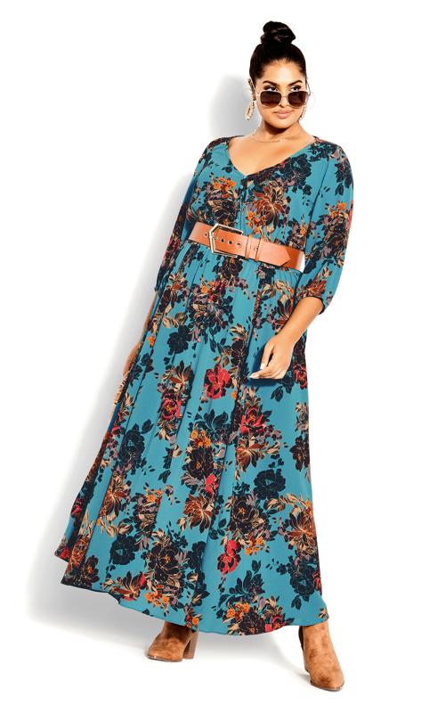 Evans Blue Floral Print Smock Maxi Dress 2