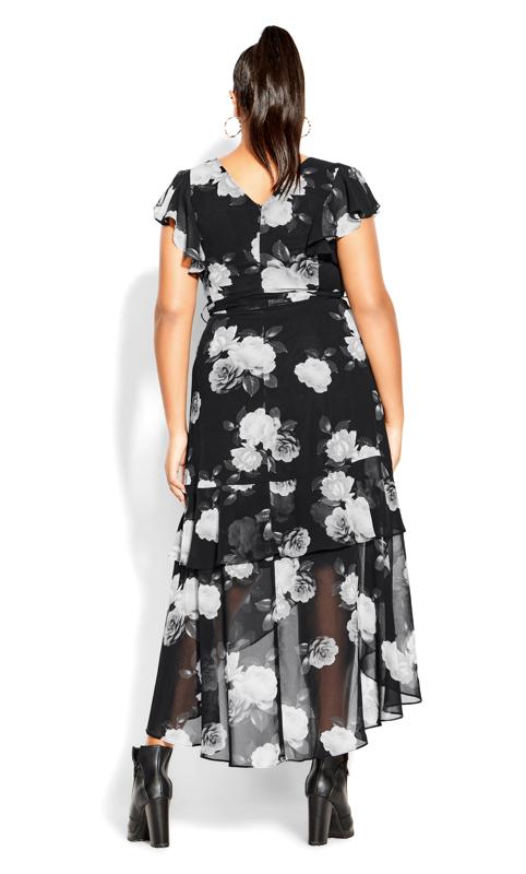 Evans Black Floral Print Chiffon Wrap Dress 4