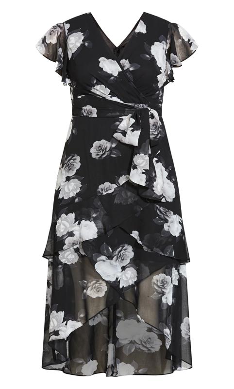 Evans Black Floral Print Chiffon Wrap Dress 5
