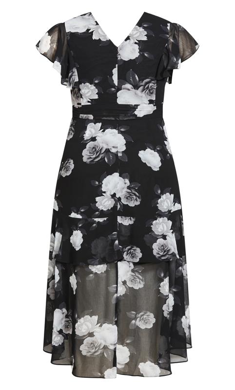 Evans Black Floral Print Chiffon Wrap Dress 6