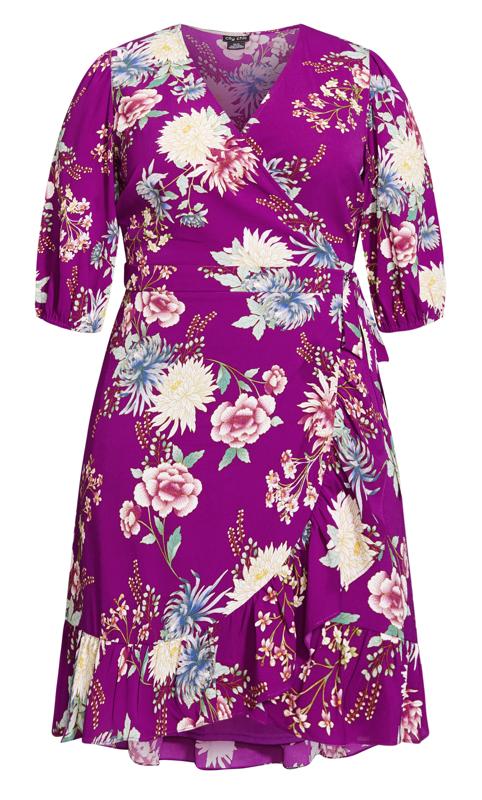 Evans Purple Floral Frill Hem Wrap Dress 4