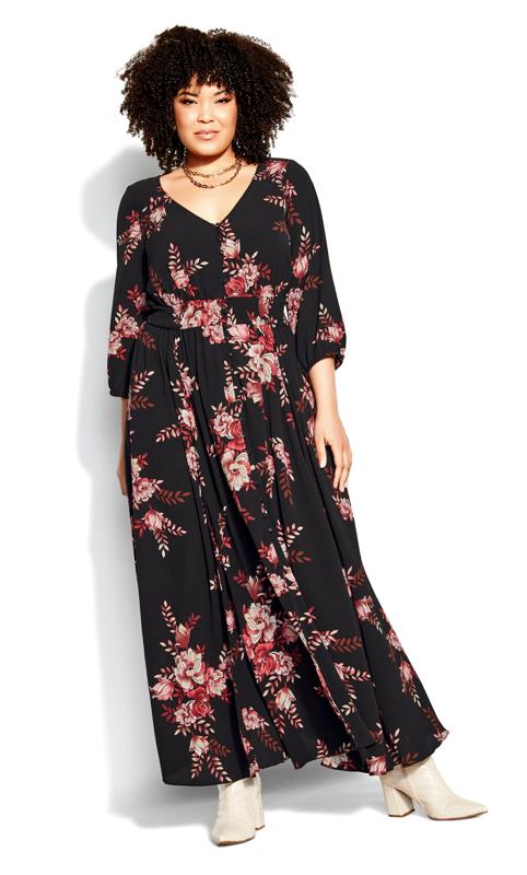 Evans Black Floral Print Shirred Waist Maxi Dress 2