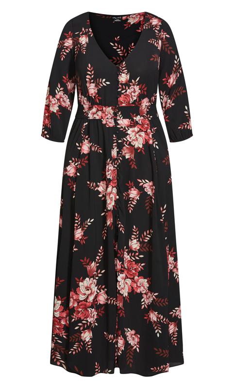 Evans Black Floral Print Shirred Waist Maxi Dress 4