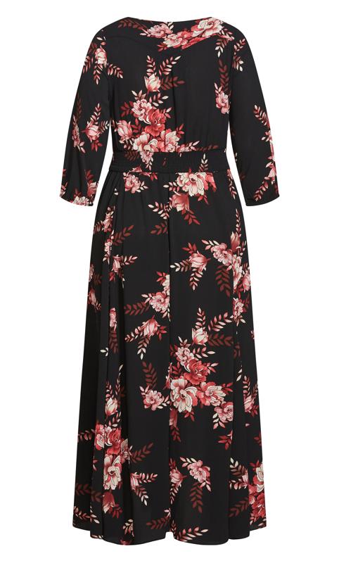 Evans Black Floral Print Shirred Waist Maxi Dress 5