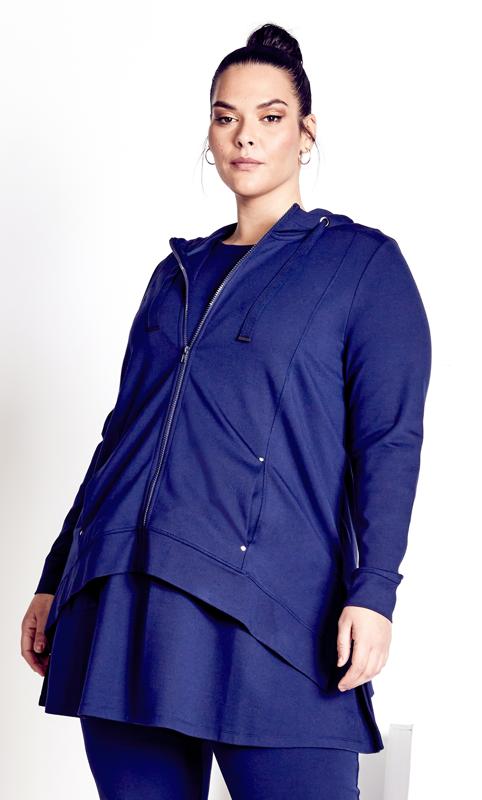 Plus Size  Navabi Navy Blue Zip Up Hooded Jacket