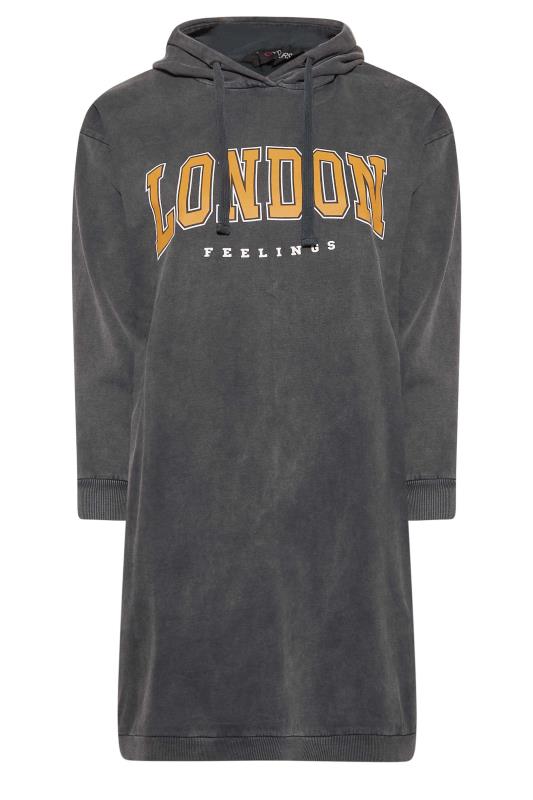 Plus Size Grey 'London' Slogan Hoodie Dress | Yours Clothing 6