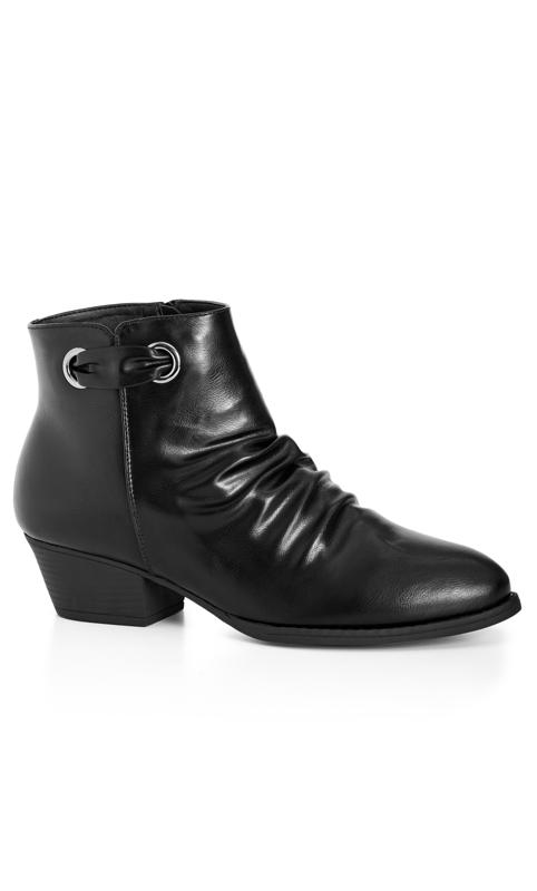 Plus Size  Evans Black Faux Leather Ruched Ankle Boots