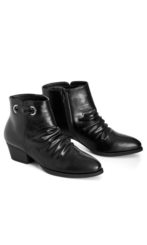 Evans Black Faux Leather Ruched Ankle Boots 6