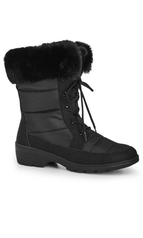 Evans Black Faux Fur Trim Lace Up Snow Boots 1