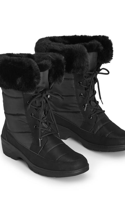 Evans Black Faux Fur Trim Lace Up Snow Boots 6