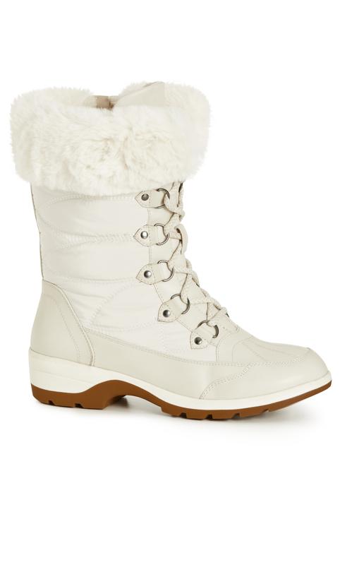 Plus Size  Evans White Faux Fur Trim Lace Up Boots