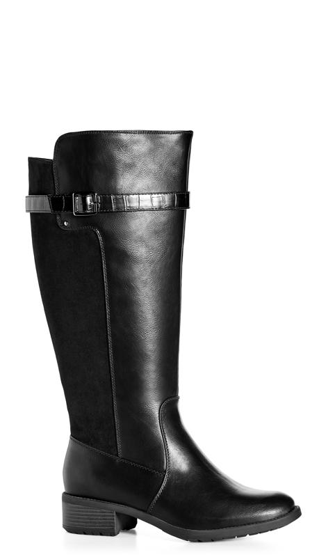 Plus Size  Evans Black Croc Detail Faux Leather Knee High Boots
