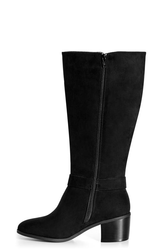 Evans Black Faux Suede Buckle Heeled Knee High Boots 4