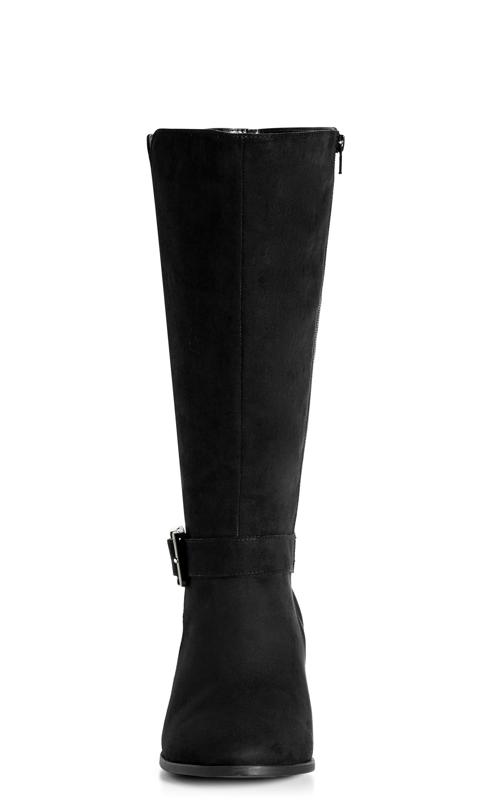 Evans Black Faux Suede Buckle Heeled Knee High Boots 5