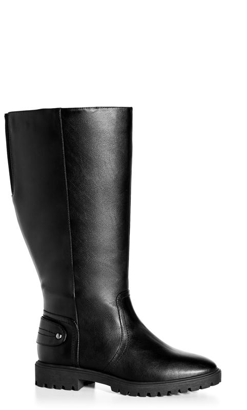 Plus Size  Evans Black Faux Leather Cleated Knee High Boots