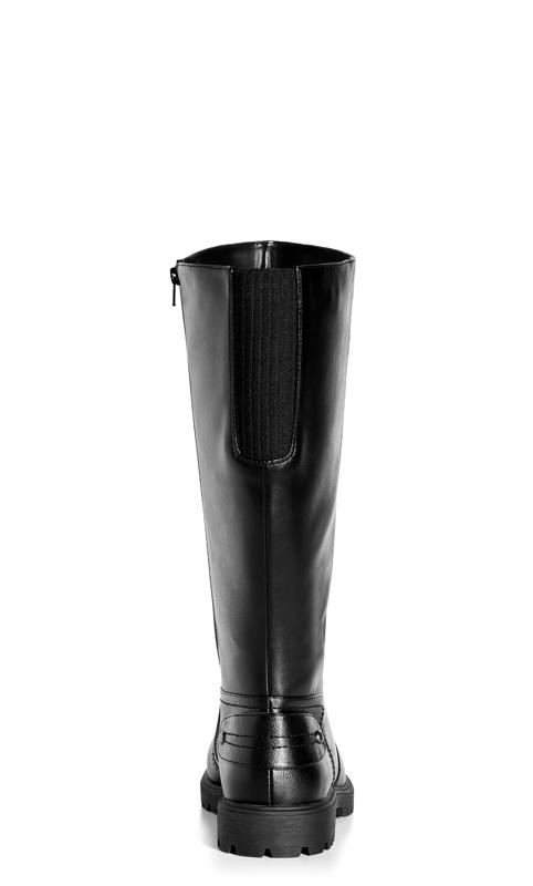 Evans Black Faux Leather Cleated Knee High Boots 3