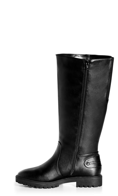Evans Black Faux Leather Cleated Knee High Boots 4