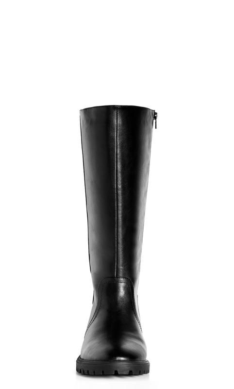Evans Black Faux Leather Cleated Knee High Boots 5