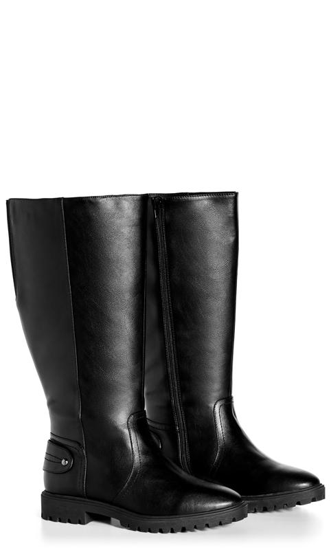 Evans Black Faux Leather Cleated Knee High Boots 6