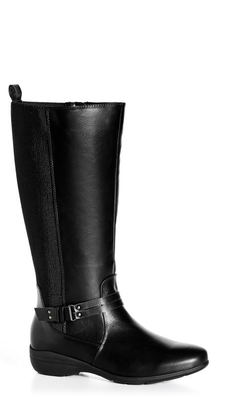 Evans Black Faux Leather Knee High Boots 1