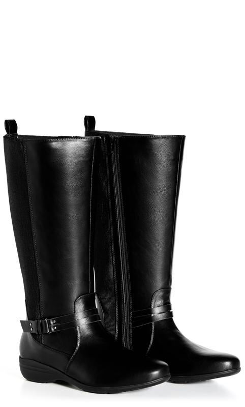 Evans Black Faux Leather Knee High Boots 5