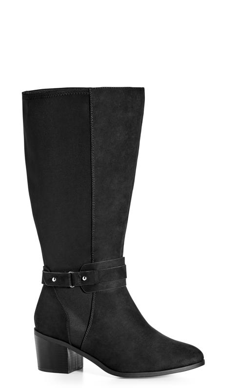 Evans Black Faux Suede Heeled WIDE FIT Knee High Boots 2