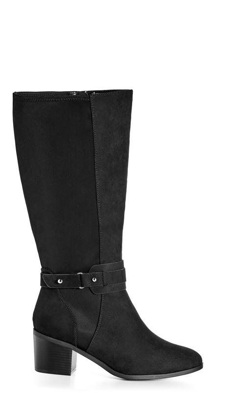 Evans Black Faux Suede Heeled WIDE FIT Knee High Boots 1
