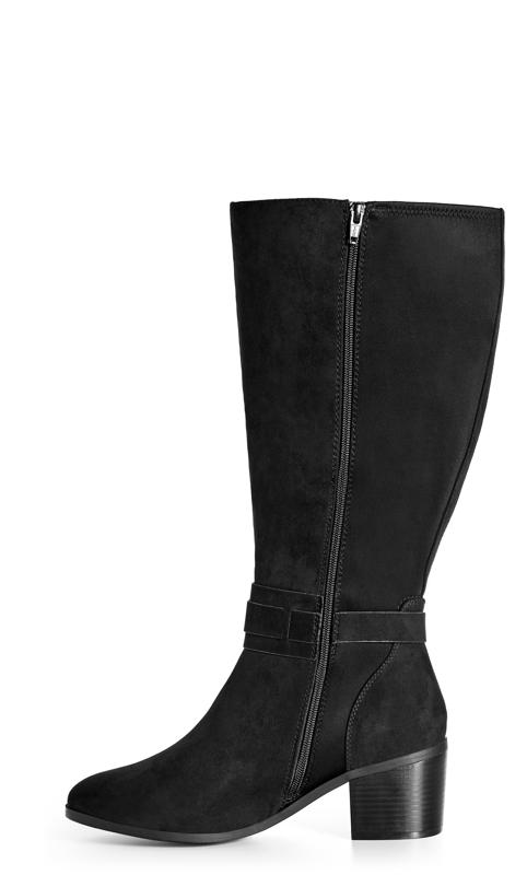 Evans Black Faux Suede Heeled WIDE FIT Knee High Boots 4