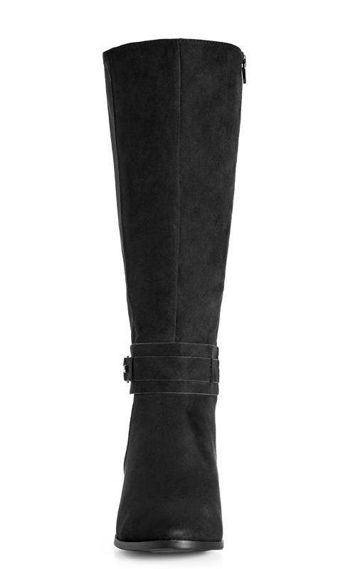 Evans Black Faux Suede Heeled WIDE FIT Knee High Boots 5