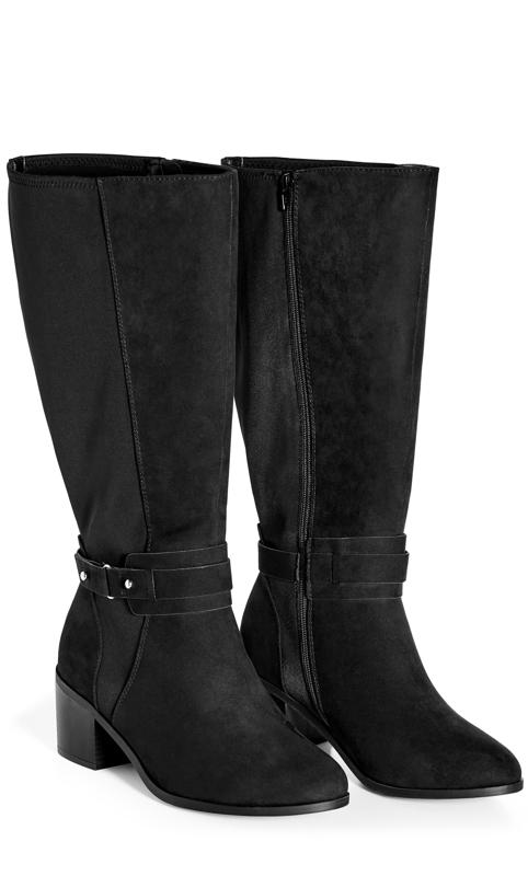 Evans Black Faux Suede Heeled WIDE FIT Knee High Boots 6