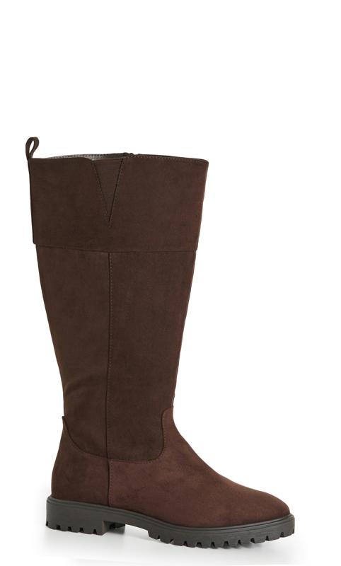 Plus Size  Avenue Brown Faux Suede Knee High Boots