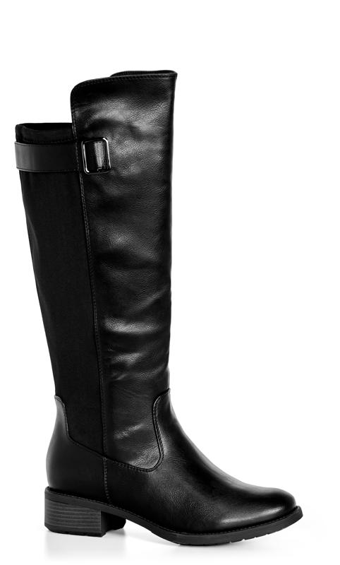 Plus Size  Evans Black Faux Leather Knee High Boots