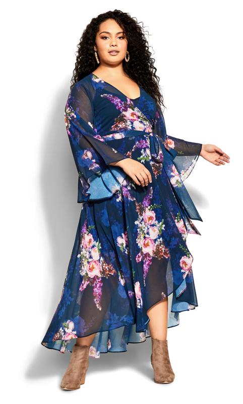 Evans Blue Floral Print Wrap Dress 1