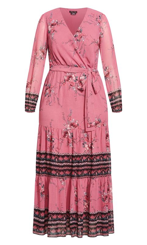 Evans Pink Floral Border Print Tiered Maxi Dress 4