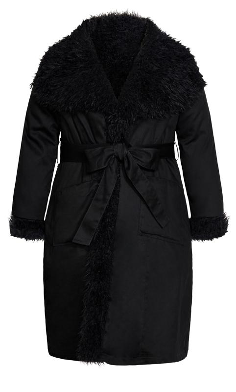 Evans Black Faux Fur Trim Tie Waist Coat 12