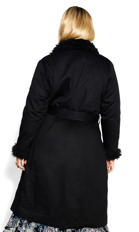 Evans Black Faux Fur Trim Tie Waist Coat 7